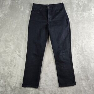 NYDJ Jeans Womens 10 Black Denim High Rise Straight Ankle Lift Tuck  Cropped USA